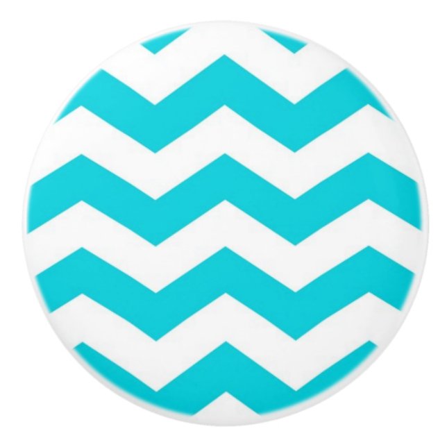 Pomo De Cerámica Blanco y modelo de zigzag de la aguamarina (Anverso)