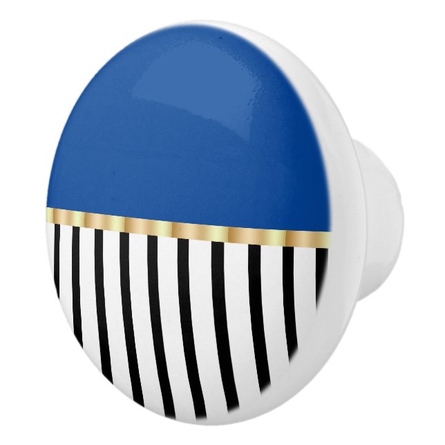 Pomo De Cerámica Blanco Y Negro Con Un Pop De Cerámica Azul Tira (Derecha)