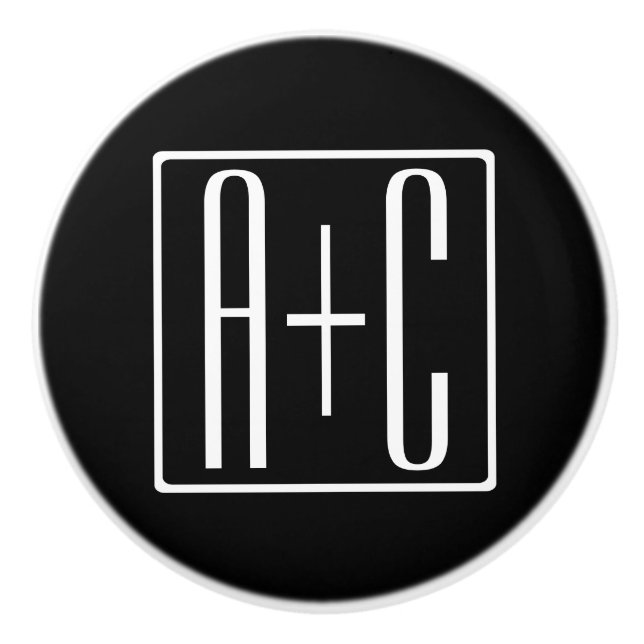 Pomo De Cerámica Blanco y negro | Iniciales de parejas (Anverso)