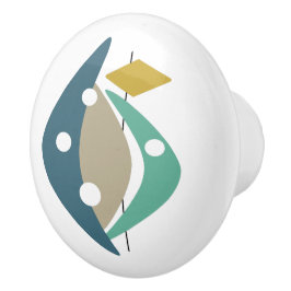 Pomo De Cerámica Blue Abstract Boomerangs Medio siglo Moderno