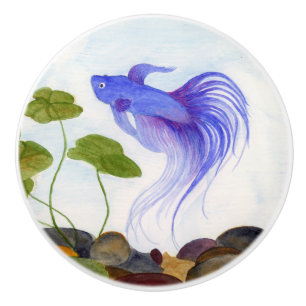 Pomo De Cerámica Blue Betta Fish