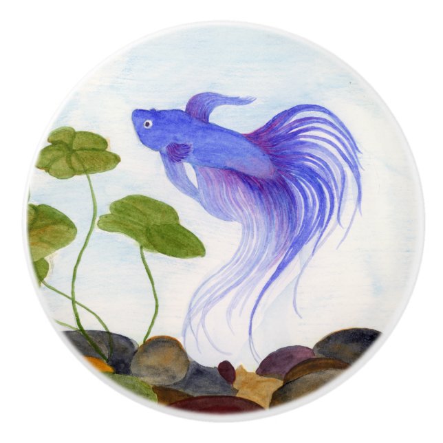 Pomo De Cerámica Blue Betta Fish (Anverso)