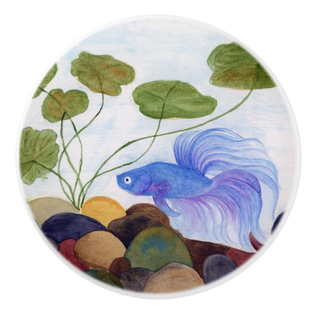 Pomo De Cerámica Blue Betta Fish (Anverso)