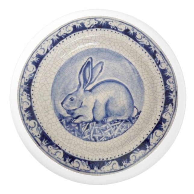 Pomo De Cerámica Blue Bunny Rabbit Plate Delft Dedham Ceramic Pull (Anverso)
