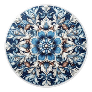 Pomo De Cerámica Blue Damask Fleur Mandala