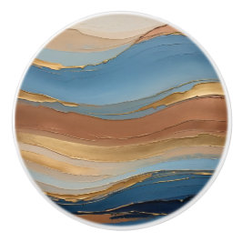 Pomo De Cerámica Blue gold and bronze brush strokes