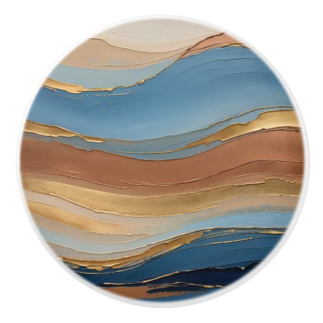 Pomo De Cerámica Blue gold and bronze brush strokes (Anverso)