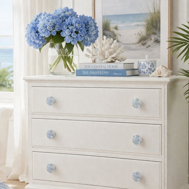 Pomo De Cerámica Blue Hydrangea Coastal Cabinet Knob (Elevate your space with blue hydrangea cabinet knobs for a timeless coastal look)