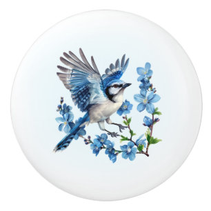 Pomo De Cerámica Blue Jay Floral