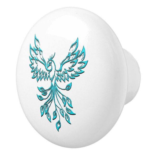Pomo De Cerámica Blue Phoenix Rising en Blanco (Derecha)