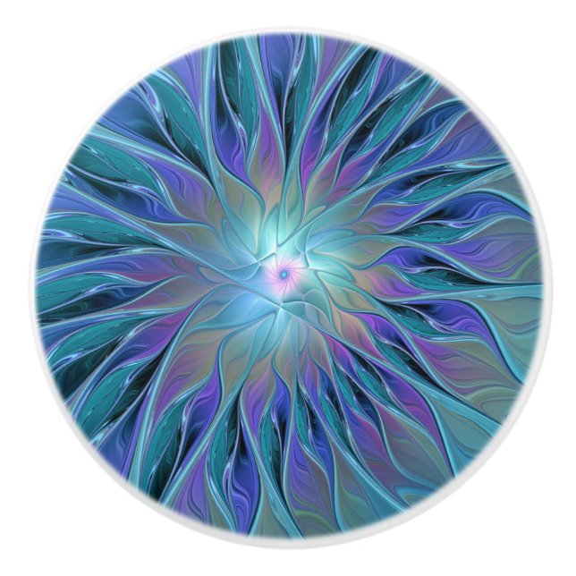 Pomo De Cerámica Blue Purple Flower Dream Resumen arte fractal (Anverso)