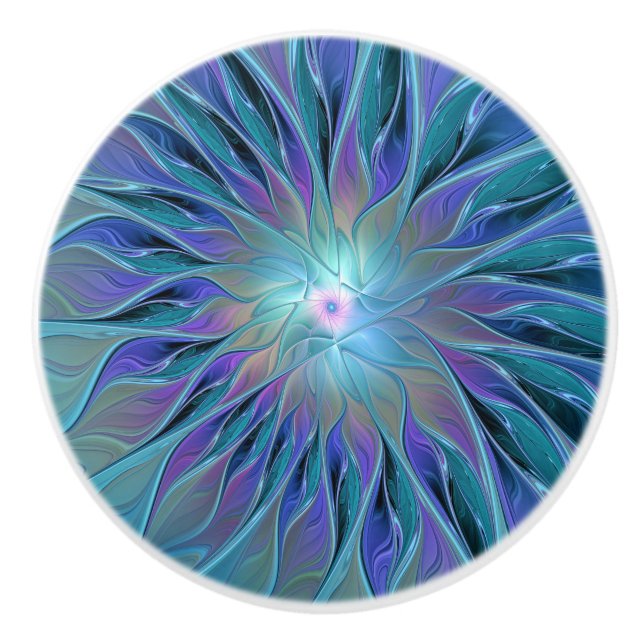 Pomo De Cerámica Blue Purple Flower Dream Resumen arte fractal (Anverso)