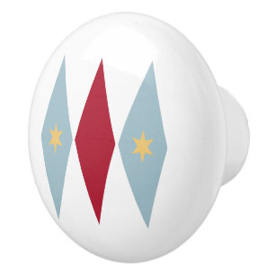 Pomo De Cerámica Blue Red Diamonds Cream Stars Mid Mod