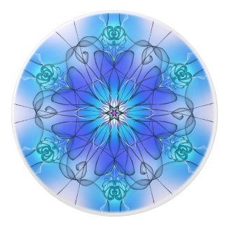 Pomo De Cerámica Blue Stained Glass Effect Flower Cabinet Pull