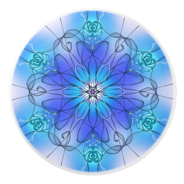 Pomo De Cerámica Blue Stained Glass Effect Flower Cabinet Pull (Anverso)