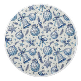 Pomo De Cerámica Blue Toile Christmas Ornaments, Bells & Ribbon