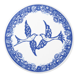 Pomo De Cerámica Blue Willow Design Floral Phoenix Birds Whimsical