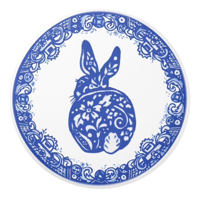 Pomo De Cerámica Blue Willow Design Rabbit Bunny Cuse Rostros a la  (Anverso)