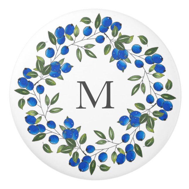 Pomo De Cerámica Blueberries Wreath (Anverso)