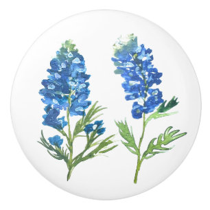 Pomo De Cerámica Bluebonnets Texas Blue Floral vintage acuarela