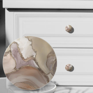 Pomo De Cerámica Blush Taupe mármol líquido y dorado 