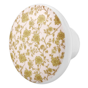 Pomo De Cerámica Blush Vintage y Chinoiserie Dorado