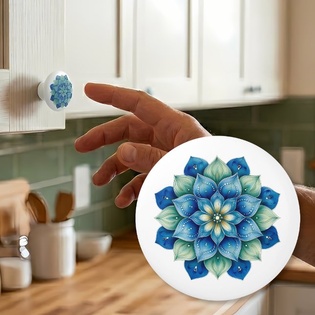 Pomo De Cerámica Bohemian Blue & Green Mandala Ceramic Knob (Subido por el creador)