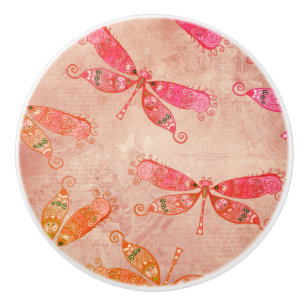Pomo De Cerámica Boho Dragonflies en rosa