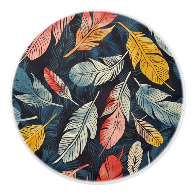Pomo De Cerámica Boho Feathered Whimsy (Anverso)