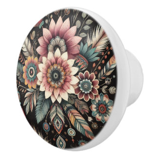Pomo De Cerámica Boho florece por la noche