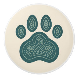 Pomo De Cerámica Boho Green & Cream Pawprint Folk Art Ceramic Knob