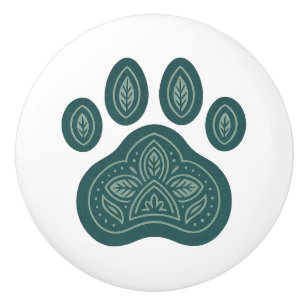 Pomo De Cerámica Boho Green Pawprint Folk Art Ceramic Knob