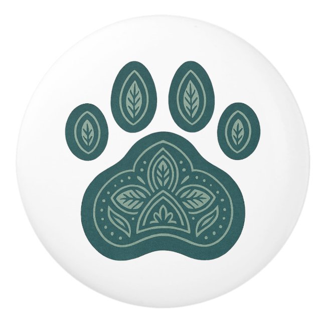Pomo De Cerámica Boho Green Pawprint Folk Art Ceramic Knob (Anverso)