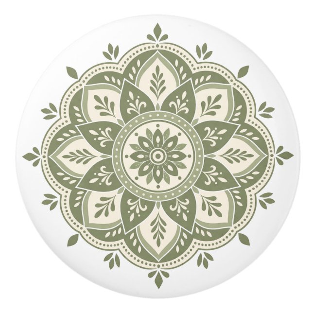 Pomo De Cerámica Boho Verde Salvia (Anverso)