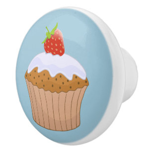 Pomo De Cerámica Bollo de Fresa Azul Adorable