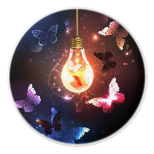 Pomo De Cerámica Bombilla brillante con mariposas nocturnas
