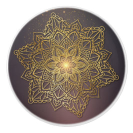 Pomo De Cerámica Bonita Mandala, negra y dorada