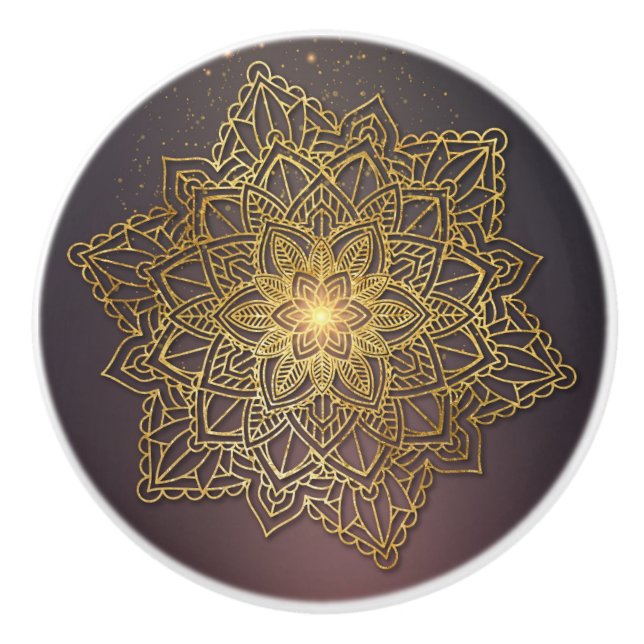 Pomo De Cerámica Bonita Mandala, negra y dorada (Anverso)