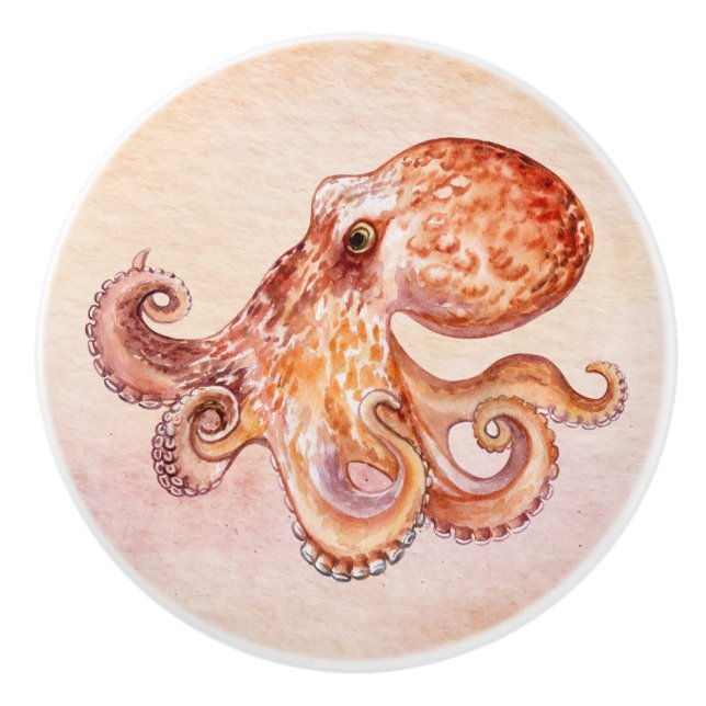 Pomo De Cerámica Bonito acuarela pintura divertida pulpo (Anverso)