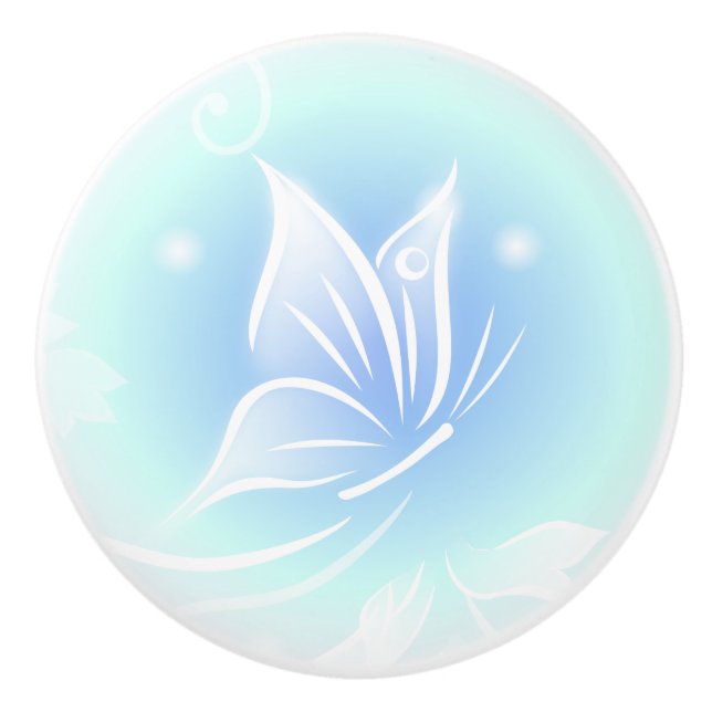 Pomo De Cerámica Bonito azul mariposa blanca (Anverso)