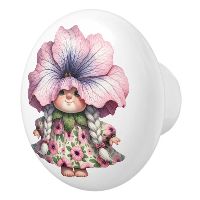 Pomo De Cerámica Bonito Chica floral Gnome (Derecha)