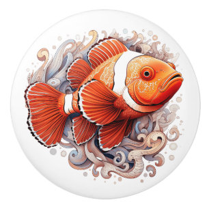 Pomo De Cerámica Bonito diseño de peces payaso acuarela