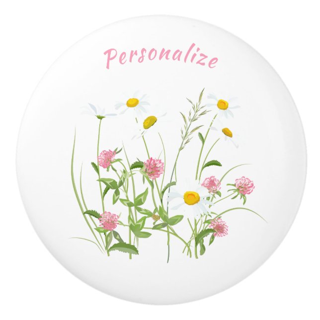 Pomo De Cerámica Bonito Flores salvajes Daisy Carnation Personaliza (Anverso)