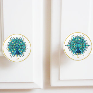 Pomo De Cerámica Bonito pavo real con oro Verde azulado azul