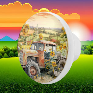 Pomo De Cerámica bonito tractor de Country antiguo