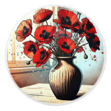 Bonito Vase de arte de los Poppies Rojos