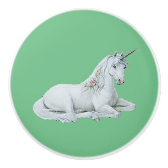 Pomo De Cerámica Bonito verde unicornio (Anverso)