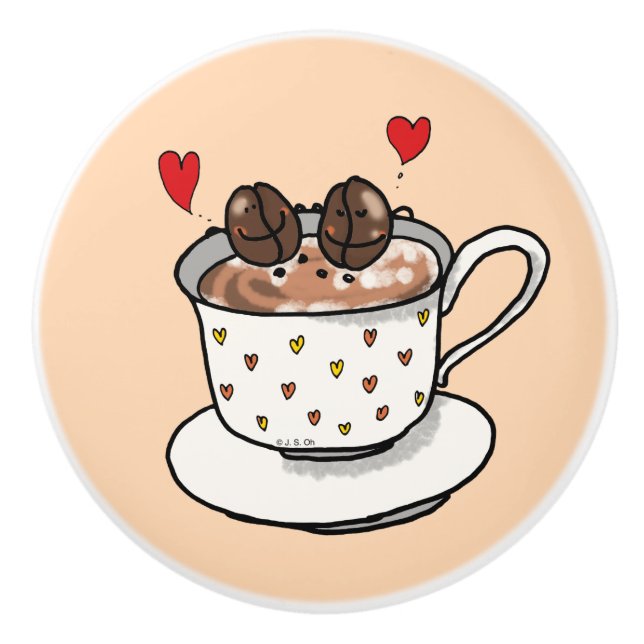 Pomo De Cerámica bonitos granos de café en taza de café (Anverso)