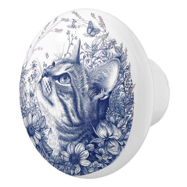 Pomo De Cerámica Borde azul para gatos y lavanda (Derecha)