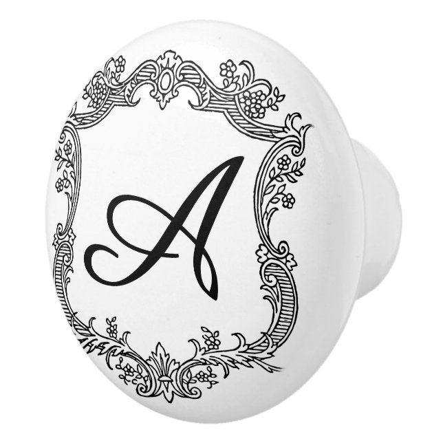 Pomo De Cerámica Borde floral con monograma (Derecha)